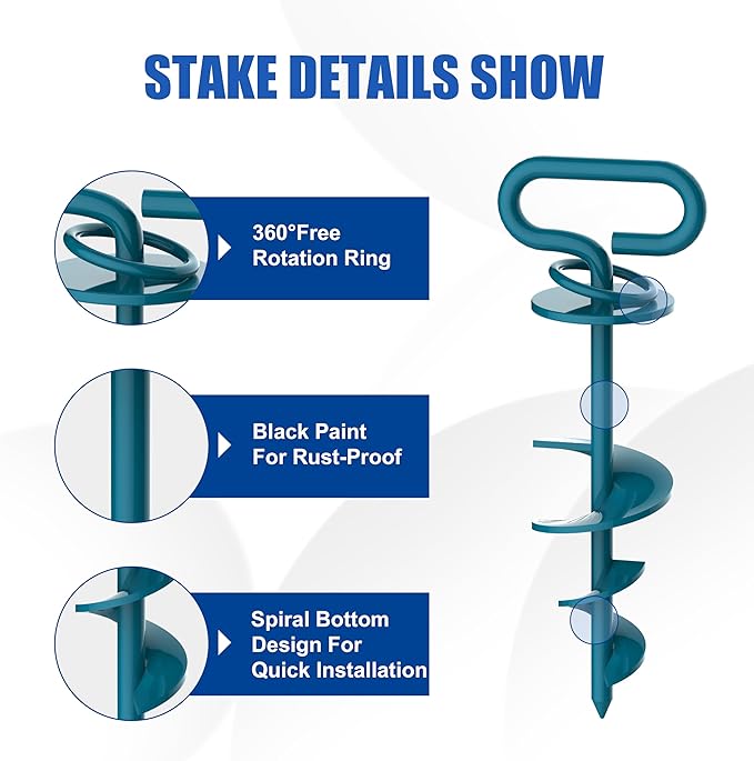 Eurmax USA 2-Pack Heavy Duty Dog Tie Out Stake, No-Tangle In Ground Anchor Runner for Large Dogs up to 210 Lbs - Perfect for Yard, Beach and Camping (Oval,Navy Blue)