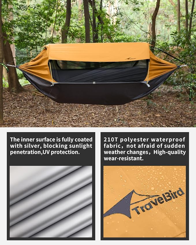 Camping Hammock Tent with Mosquito Net and Removable Sunshade, 4 in 1 Function, Lightweight Hanging Hammocks Tree Straps Swing, Bivvy Ground Tent for Outside, Hiking, and Travel