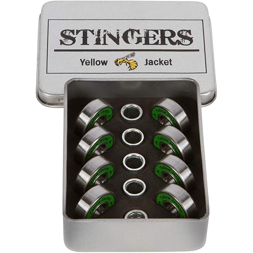 Yellow Jacket Premium Skateboard Bearings, Pro Longboard Bearings, 608, ABEC 11, Washers and Spacers, Jungle Green (Pack of 8)