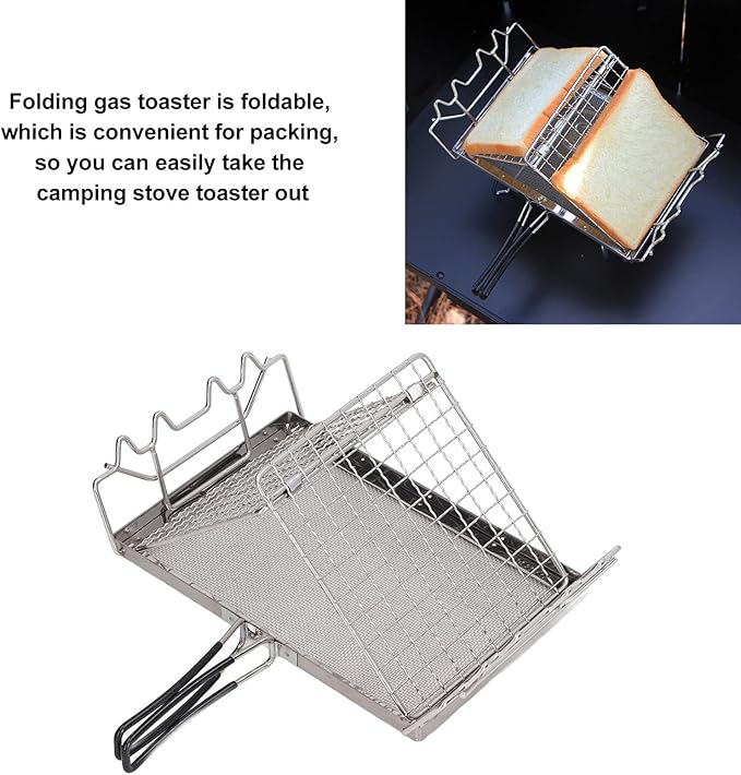 Camping Stove Toaster, Stainless Steel Portable Foldable Stable Structure Gas Toaster for Outdoor Stovetop Camping