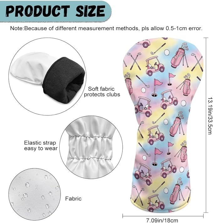 Rnyleeg Golf Club Head Covers for Women Driver Head Cover Leather Fairway Wood Headcover Hybrid Headcovers for Golf Clubs