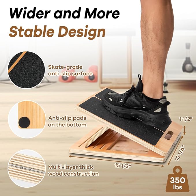 StrongTek 2-in-1 Non-Slip Balance Pad and Adjustable Wooden Slant Board Set – Enhance Core Strength, Stability, and Flexibility