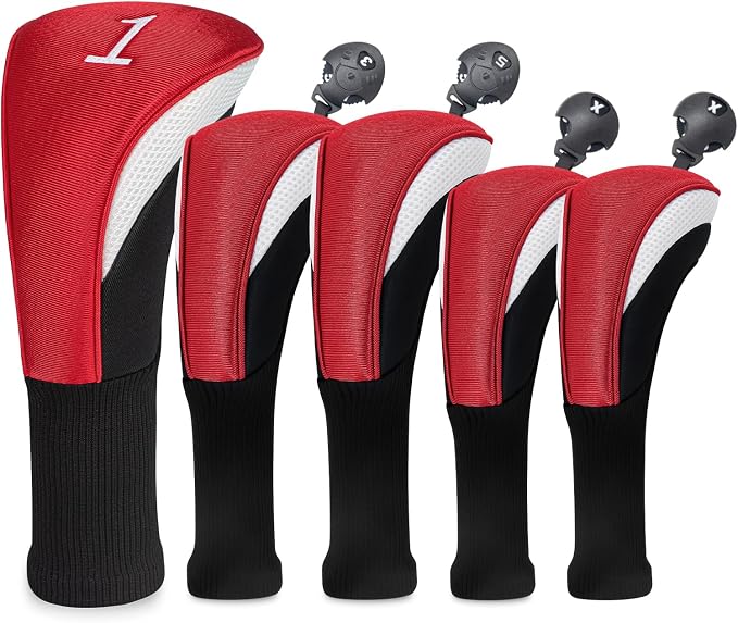 Golf Club Head Covers for Woods 3/4/5/6 Pieces Long Neck Mesh Sports Golf Club Headcovers Set with Interchangeable No. Tags 3 4 5 6 7 X Golf Accessories for Men Women