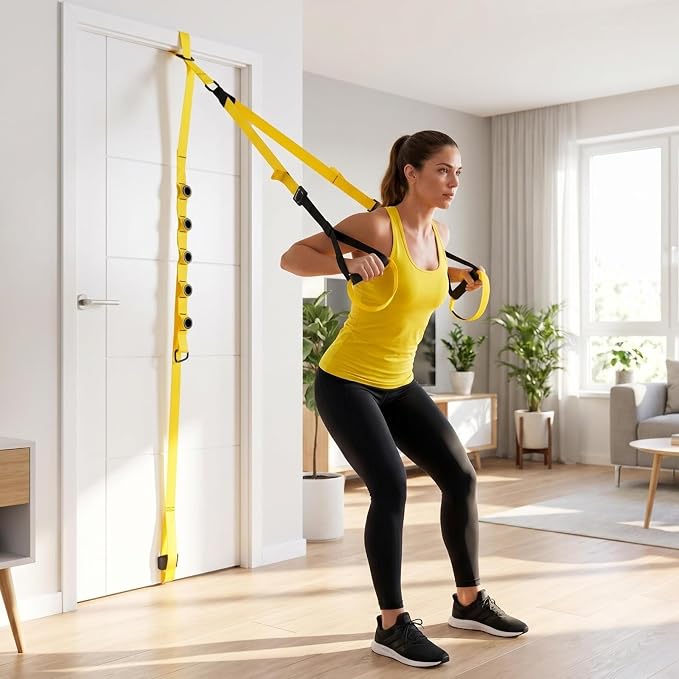 Home Suspension Training Kit with Resistance Loop Bands | Adjustable Extension for Full-Body Workout at Home or Outdoors, All-in-One Bodyweight Training System-Quick Setup in 1 Second