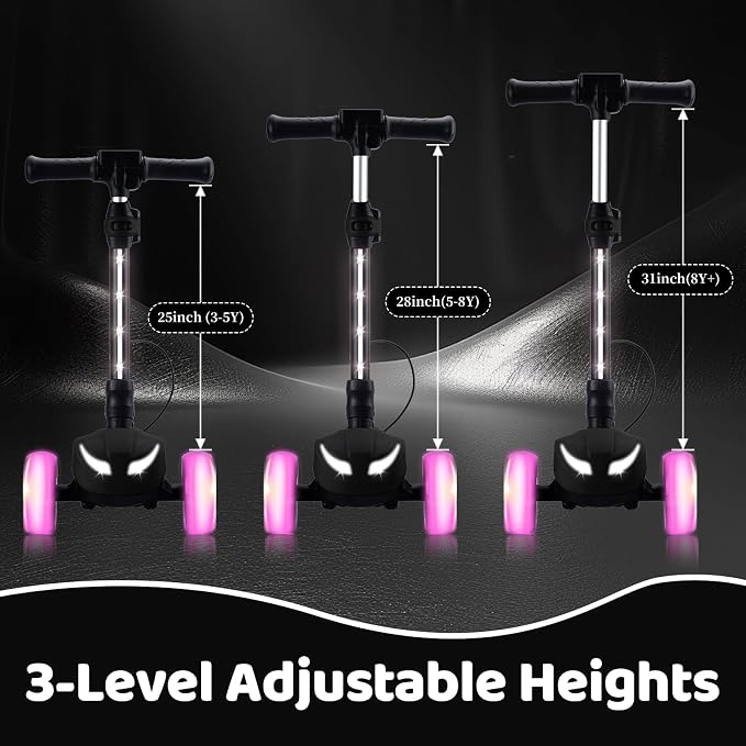 Electric Scooter for Kids w/150W Powerful Motor, Thumb Throttle, LCD Screen, Bluetooth, Light-Up Stem Deck & Wheels, 3 Adjustable Heights, 5MPH Safe Speed, 3 Wheel Electric Scooter for Kids