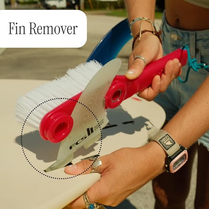LISS The Clean Fin, Surfboard Fin Removal and Installation Tool, Sand Brush Remover for Beach, Bristle Brush with Leash String Included, Wax Remover & Scraper, Bottle Opener, Beach Accessorie (Blue)