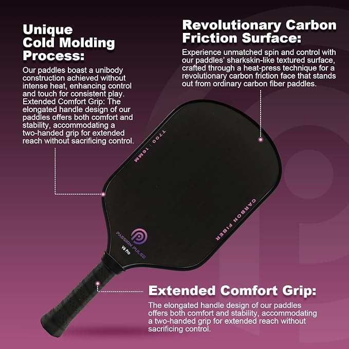 Pickleball Paddles 2026,Carbon Fiber Pickleball Paddle,16mm T700 High Grit & Spin, Professional Pickle Ball Paddles Set Designed for Ultimate Spin & Consistency