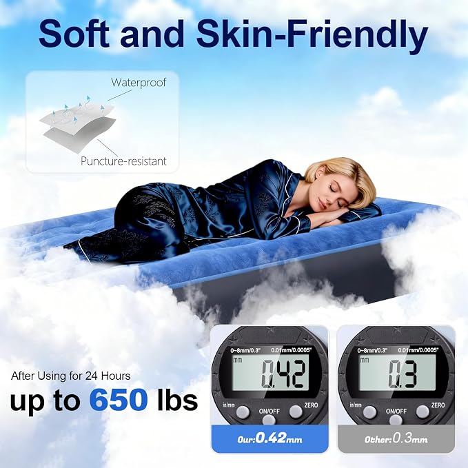 Air Mattress with Built in Pump, Luxurious Comfort Inflatable Mattress,10’’ Blow up Bed for Adults, Blow Up Mattress for Guest, Camping, Home & Travel, Deflate 660 lbs Max
