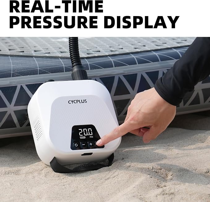 CYCPLUS 20PSI High Pressure Smart SUP Air Pump, Rechargeable Battery-Powered, Intelligent Dual Stage Inflation & Deflation, Auto-Off Air Pump for Stand Up Paddle Boards,Surfing Kite, Tent, Mattress