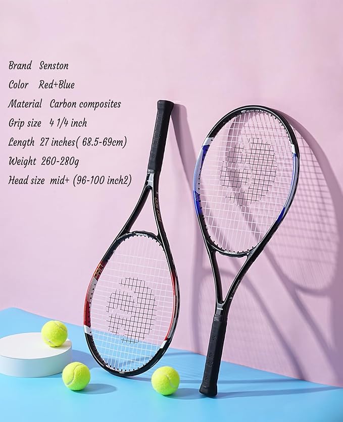 Senston Tennis Rackets for Adults 27 inch Tennis Racquets - 2 Player Tennis Racket Set with 3balls,2 Grips, 2 Vibration Dampers