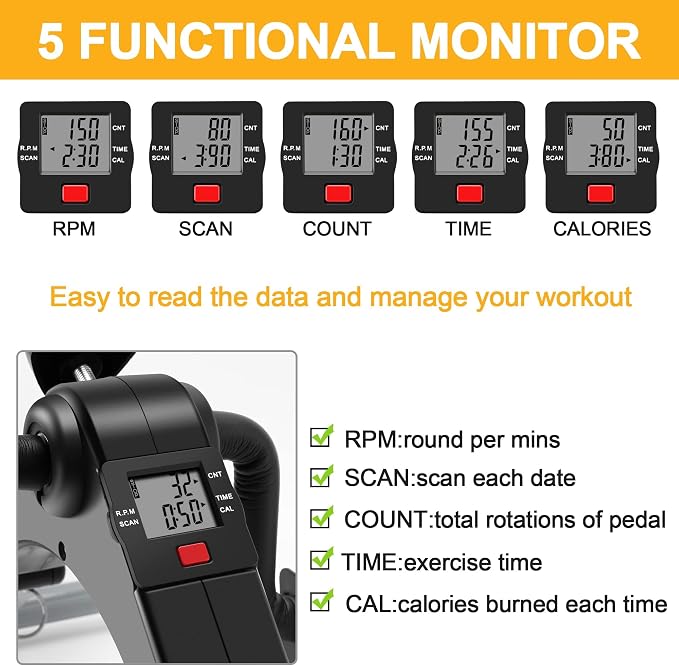 Pedal Exerciser Desk Exercise Bike Leg and Arm Exercise Bike with LCD Monitor Foldable and Porable (Black/Grey)