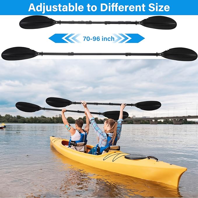 Kayak Paddle, 70"-96" Kayak Oar for Boating Fishing Adults Heavy Duty Adjustable Shaft with Paddle Leash for Kayaking Boating Canoeing River Tubing (Black)