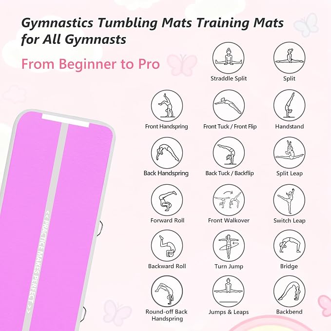 VOFiTNY All Purpose Gymnastics Mat 6.6/10/13/16/20 ft Sturdy Inflatable Tumble Track for Home/Gym