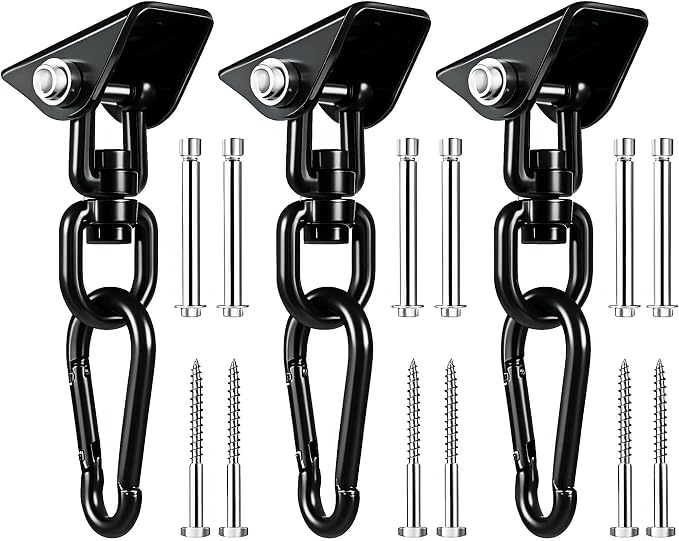 Hammock Hanging Kit, 360° Rotating Heavy Duty Swing Chair Hook 1200 lbs Capacity, Ceiling Mount Hammock Chair Hardware with Carabiner for Indoor Outdoor Yoga, Tree, Porch, Seat, Home Gym