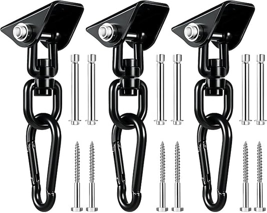 Hammock Hanging Kit, 360° Rotating Heavy Duty Swing Chair Hook 1200 lbs Capacity, Ceiling Mount Hammock Chair Hardware with Carabiner for Indoor Outdoor Yoga, Tree, Porch, Seat, Home Gym