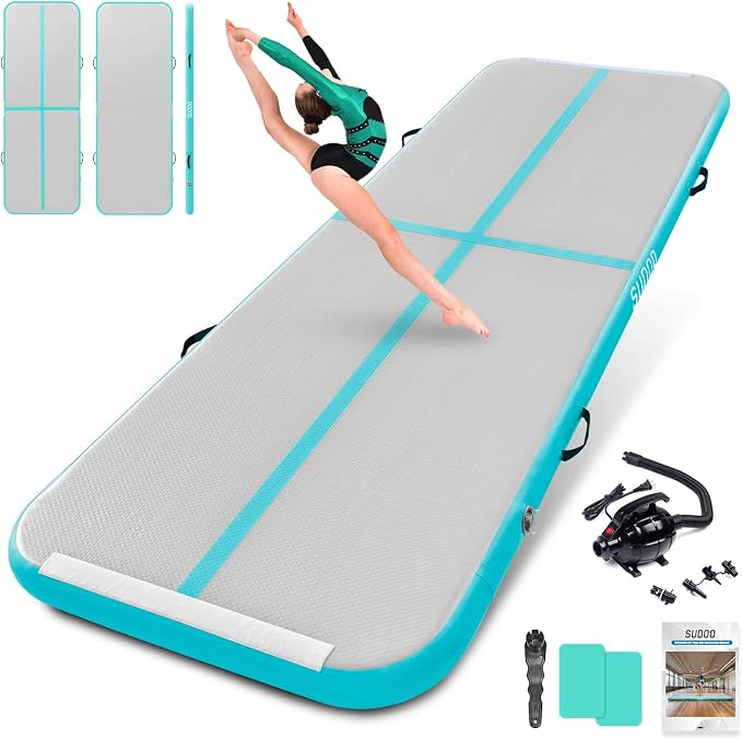 SUDOO Gymnastics Air Mat 10ft/13ft/16ft Inflatable Air Tumble Track Mat 4" Thick Tumbling Mat With Pump or No Pump for Training Tumble Yoga Cheerleading Parkour Beach Water Activities Home Use