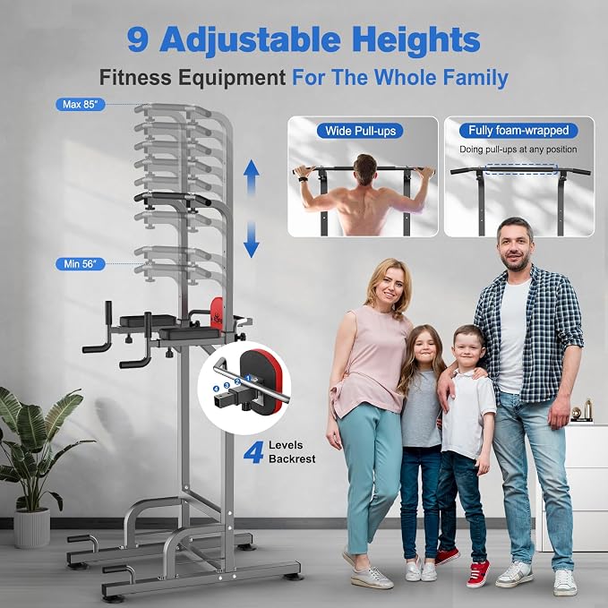 RELIFE Power Tower Pull Up Bar Station Workout Dip Station for Home Gym Strength Training Fitness Equipment,400LBS