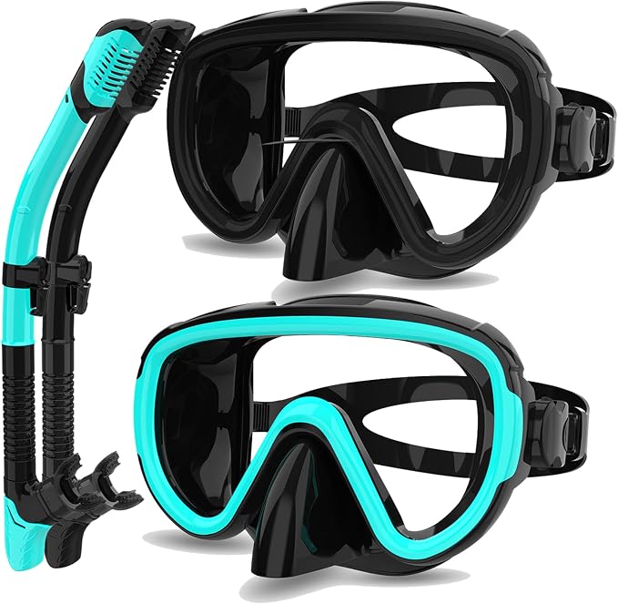 Snorkeling Gear for Adults 2-Pack | Anti-Fog & Anti-Leak Snorkeling Mask | Breath-Free Dry Snorkel | 180° Panoramic View with Quick-Dry Bags