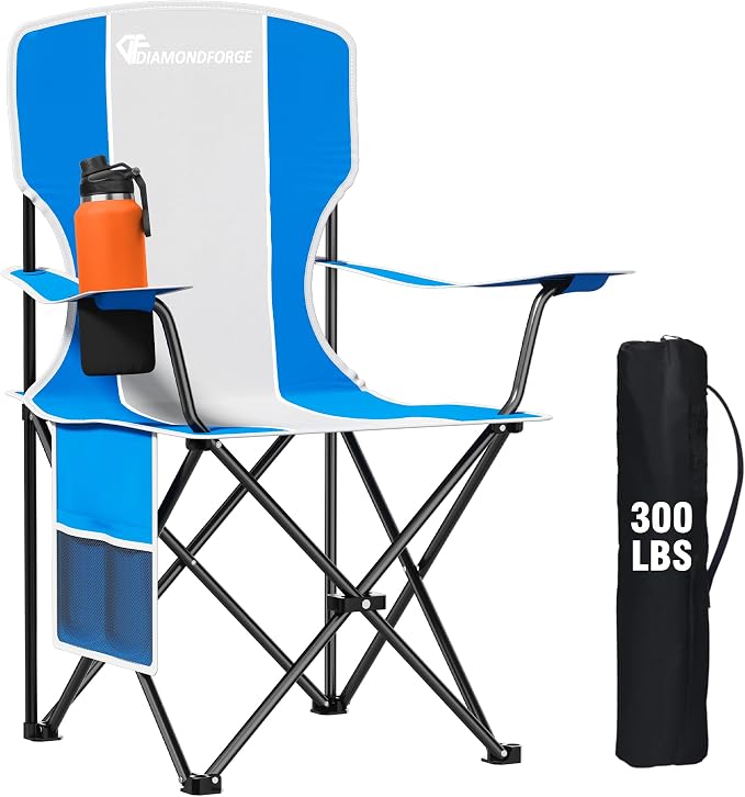 Camping Chair, 300 LBS High Back Sturdy Lawn Chairs Folding (Gray Blue) | Outdoor Portable Folding Camping Chair for Adults, with Cup Holder for Picnic, Lawn, Beach, Park, Fishing and Sports