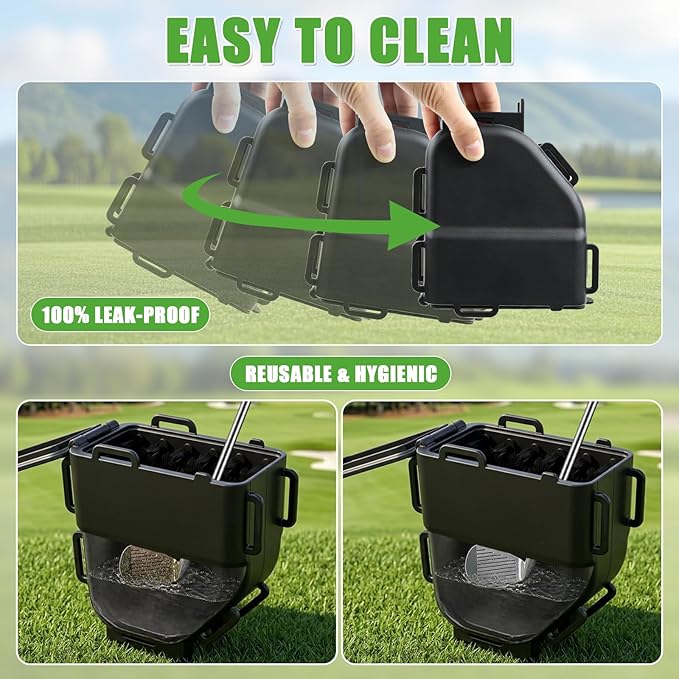 Golf Cart Ball Washer & Club Cleaner with Straps - No Drill Golf Club Washer for Cart, Dual-Sided Brush Cleaning Box, Easy to Clean Portable & Detachable Golf Ball Washer for Cart Accessories