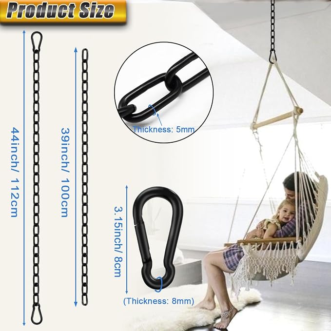 Hanging Swing Chain 44in, 2Pcs Stainless Steel Chain 660LB Capacity, Hanging Chain Extension, Heavy Duty Chains for Punching, Boxing Bag