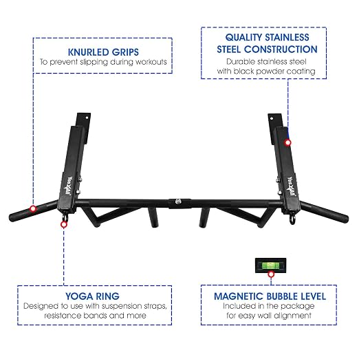 Yes4All Heavy Duty Wall Mounted Pull Up Bar – Multi-Grip Ceiling/Joist Mount Chin-Up Bar for Home Gym Strength Training, 300 lb Capacity, 5 Grip, Steel, Joist Mount, Black