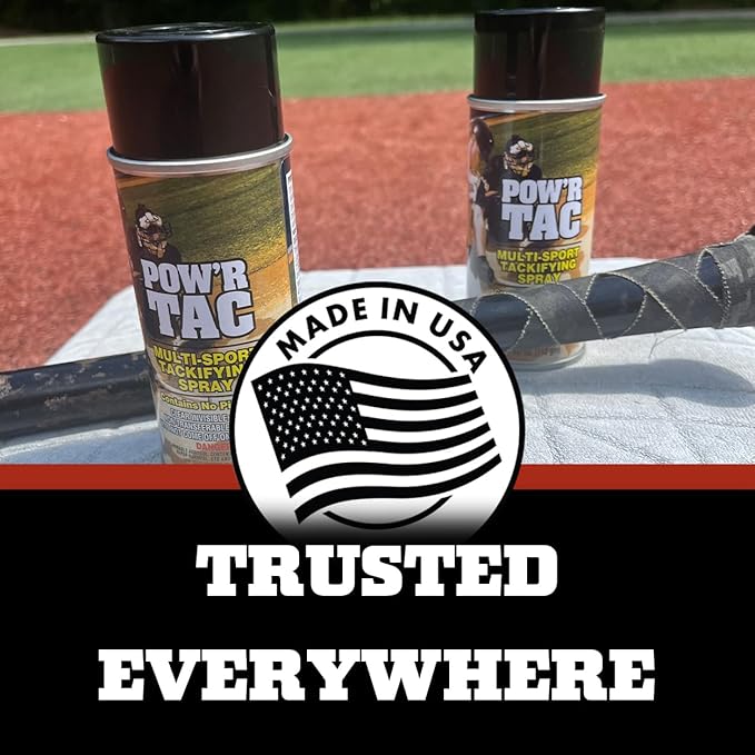 Pow’r Tac Grip Spray Adhesive for Sticky Baseball Bat Grips, Batting Gloves, Football Gloves, Tennis Rackets, Hockey Sticks - Clean and Invisible Alternative to Pine Tar Spray and Grip Tape