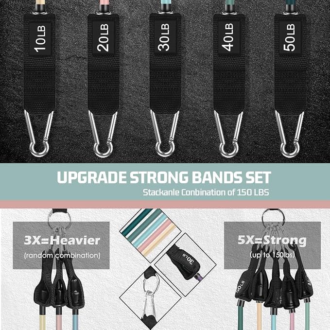 VEICK Resistance Bands Set, 10-150 LBS Stackable Exercise Bands with Handles, Ankle Straps & Door Anchor, Workout Bands for Home Gym, Yoga, Pilates, Physical Therapy for Men Women
