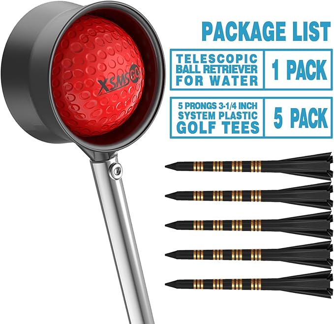 Telescopic Golf Ball Retriever for Water and Golf Club Cleaner & Ball Cleaning Bag