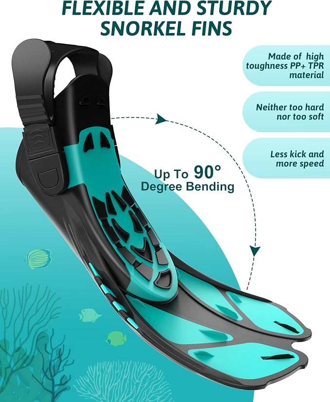 Viginsul Mask Fins Snorkeling Gear for Adults, Full Face Snorkel Mask & Adjustable Swim Fins Snorkel Set, Panoramic View Snorkel Mask Dry Top Anti-Fog Anti-Leak