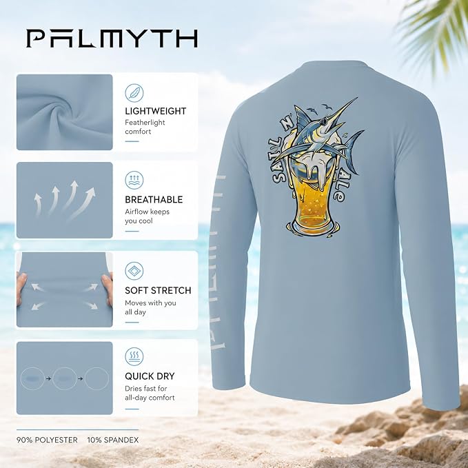 Palmyth Fishing Shirts for Men Long Sleeve UPF 50+ T Shirt Sun Protection | Quick Dry, Sun Protection, Myth-Cool Fabric, Fish Print, Moisture Wicking, Stretchy, Breathable, Fishing,Boating,Outdoor Wear