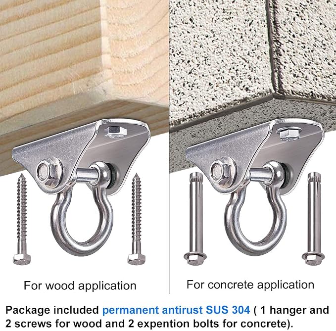 BeneLabel Stainless Steel Heavy Duty Swing Hanger Ceiling Mount 1600 LB Capacity Swing Hardware for Swing Seat, Yoga, Heavy Bag, Porch Swing, Hanging Chair with 2 Screws and 2 Expansion Bolts