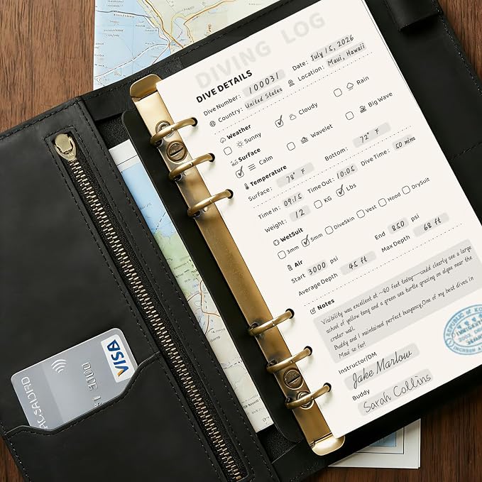 Dive Log Book Scuba Diving, A6 Scuba Diving Journal with 50 Pages for PADI/SSI Divers