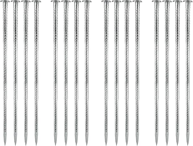 16Pcs Rebar Stakes 16 inches 3/8 Inch Diameter Galvanized Steel Concrete Form Stakes, Plant Support Garden Metal Spikes for Ground Anchors, Speed Bump, Wheel Stop