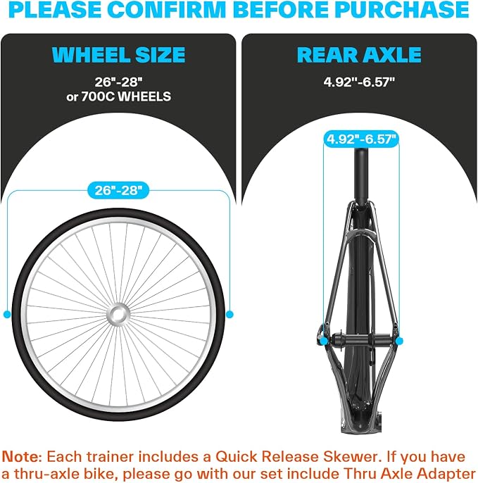 Sportneer Bike Trainer - Magnetic Stationary Bike Stand for 26-28" & 700C Wheels - Adjustable 6 Level Resistance Bike Trainer Stand for Indoor Riding with Quick Release Lever & Front Wheel Riser Block