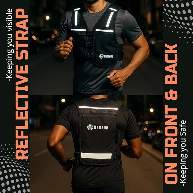 SHEHZOR Hydration Running Vest + 500ml Soft Flask | 9-Pocket Zero-Bounce Trail Running Backpack | Breathable Mesh Tactical Chest Rig for Marathons, Hiking | Unisex Adjustable