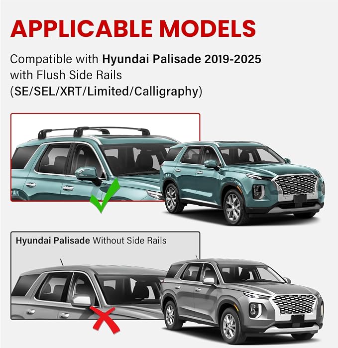300lbs Roof Rack Cross Bars Compatible with Hyundai Palisade 2019-2025 SE SEL XRT Limited Calligraphy with Lock, Aluminum Cross Bar for Rooftop Cargo Luggage Kayak Canoe Bike Snowboard