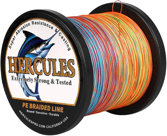 HERCULES Cost-Effective Super Cast 8 Strands Braided Fishing Line 10LB to 300LB Test for Salt-Water,109/328/547/1094 Yards(100M/300M/500M/1000M),Diam.#0.12MM-1.2MM,Hi-Grade Performance,Variety Colors