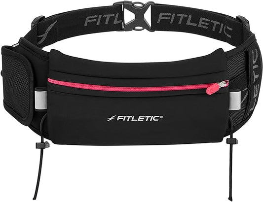 Fitletic - Ultimate II Running Pouch with Gels, Runners Pouch, Running Waist Belt with Gel Loops, Exterior Pocket, Inner Pocket, and Integrated Bib Toggles, Running Accessories