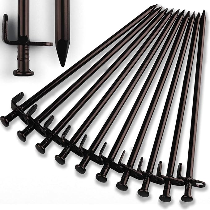 Heavy Duty Steel Tent Stakes - Tarp Pegs Camping Stakes for Outdoor Camping Canopy and tarp, 12 inch 8/10/12PC Pack