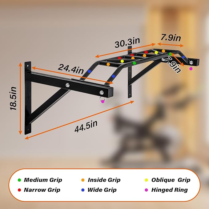 Multifunctional Wall Mount Pull-Up Bar Fitness Equipment,Chin-Up for Indoor Home Gym Workout,Supports to 440 Lbs
