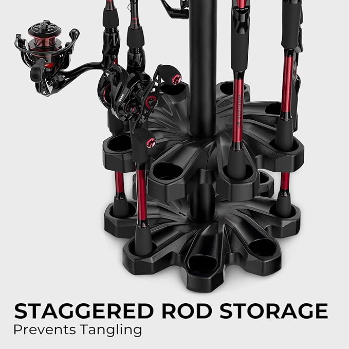 KastKing V16 Fishing Rod Holder for Garage, Floor Rack Holds Up to 16 Rods & Combos, Space-Saving Fishing Pole Organizer with Protective Foam, Durable ABS, Fishing Gear & Accessories Gift for Men
