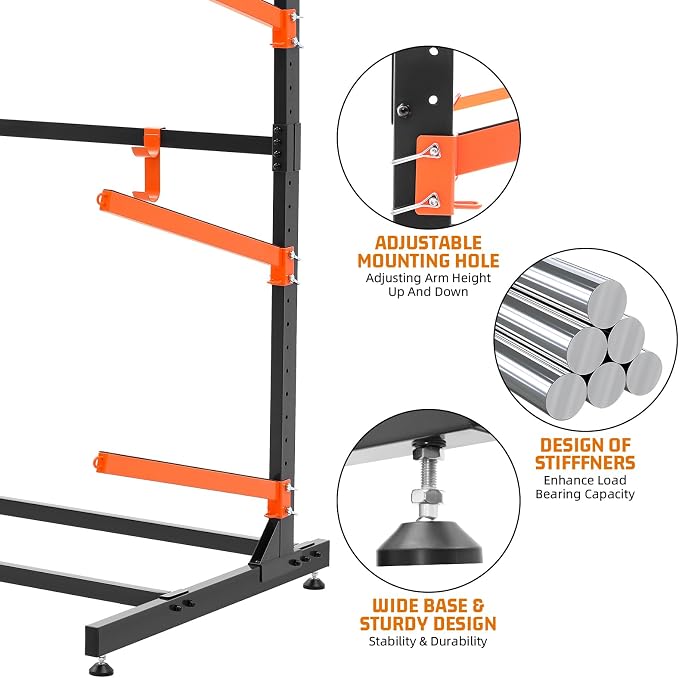 Kayak Storage Rack, Freestanding Kayak Racks for Garage, Heavy Duty Adjustable Kayak Stand Indoor Outdoor Storage Rack for Kayaks, Canoes, Surfboard & Paddleboard