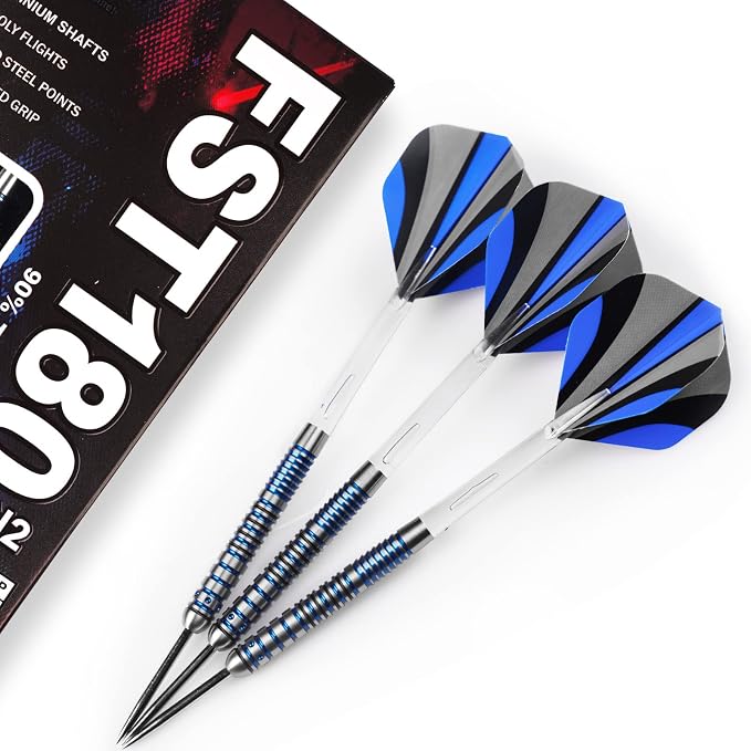 Formula Sports 90% Tungsten Steel Tip Darts Set - Professional Darts Metal Tip Set Available in 21g/22g/23g/24g, with Aluminum Shafts, Tungsten Barrels, Extra Flights, Sharpener