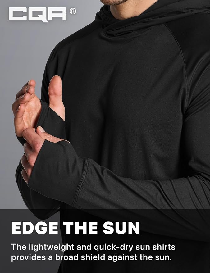 CQR Men's UPF 50+ Sun Protection Long Sleeve Quick Dry Athletic Shirts, Stretch Running Workout Hiking T-Shirts