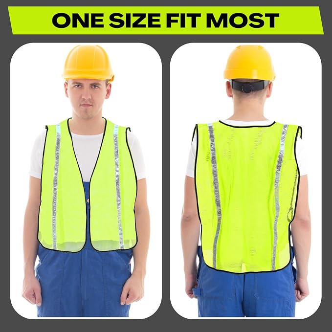 Jecery 20 Packs High Visibility Vest Safety Reflective Hi Visibility Mesh Vest Lightweight Neon Universal Size for Men Work Outdoor (L)