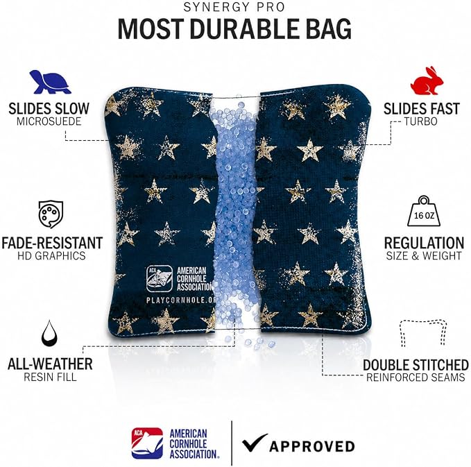 ACA Synergy Pro Professional Cornhole Bags Dual Sided Regulation 6x6 Set of 4 Vintage Flag
