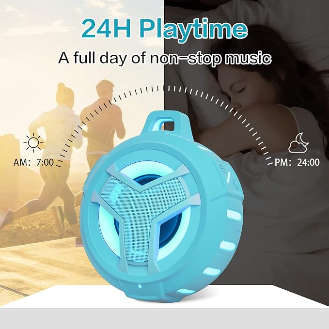 EBODA Waterproof Bluetooth Speaker with LED Light Show, Floating,Portable Wireless 24H Playtime,True Wireless Stereo for Kayak, Pool, Beach, Bike -BLK-BLU