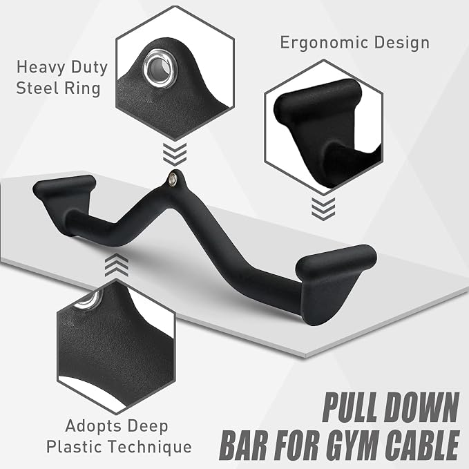 BLUSLM Lat Pull Down Bar T bar Row Attachment, V Bar Tricep Lat Pulldown Attachments, Back Strength Training Bar for Home Gym Exercise Cable Machine Attachments