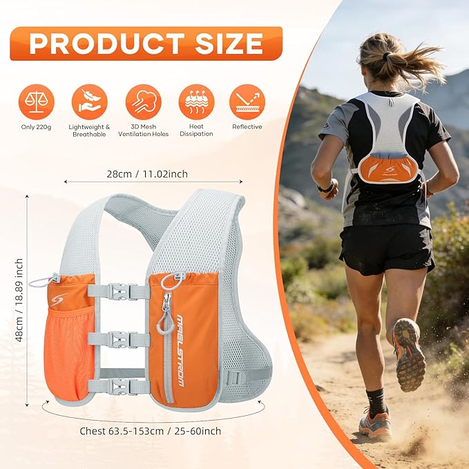 Maelstrom Running Vest,500ml Soft Flask Hydration Pack for Trail Marathon | BPA-Free Flask, Breathable Mesh, Bounce-Free Fit, Adjustable Compression, Reflective, Multi-Pockets, For Cycling, Hiking